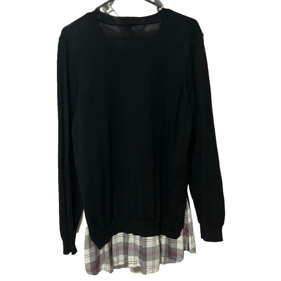 Iman Women’s 1X Layered Look Mixed Media Plaid Hem Sweater Black Plus Size - Picture 2 of 7